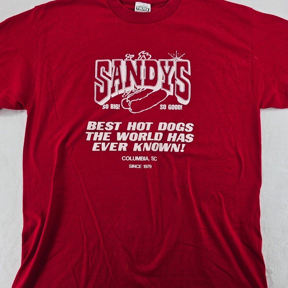 Tultex Graphic Tee Womens XL T-Shirt Red Sandy's Hot Dogs Columbia SC‎ Vintage